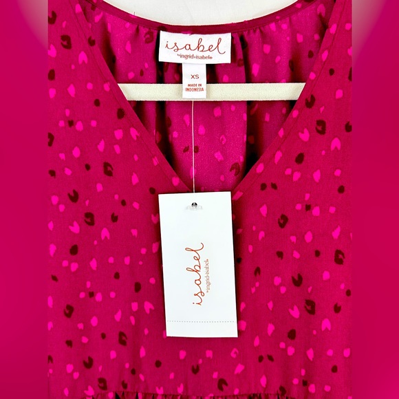 Isabel Maternity 3/4 Sleeve V neck Ruffle Waist Berry Print  Woven Top XS - Picture 3 of 6